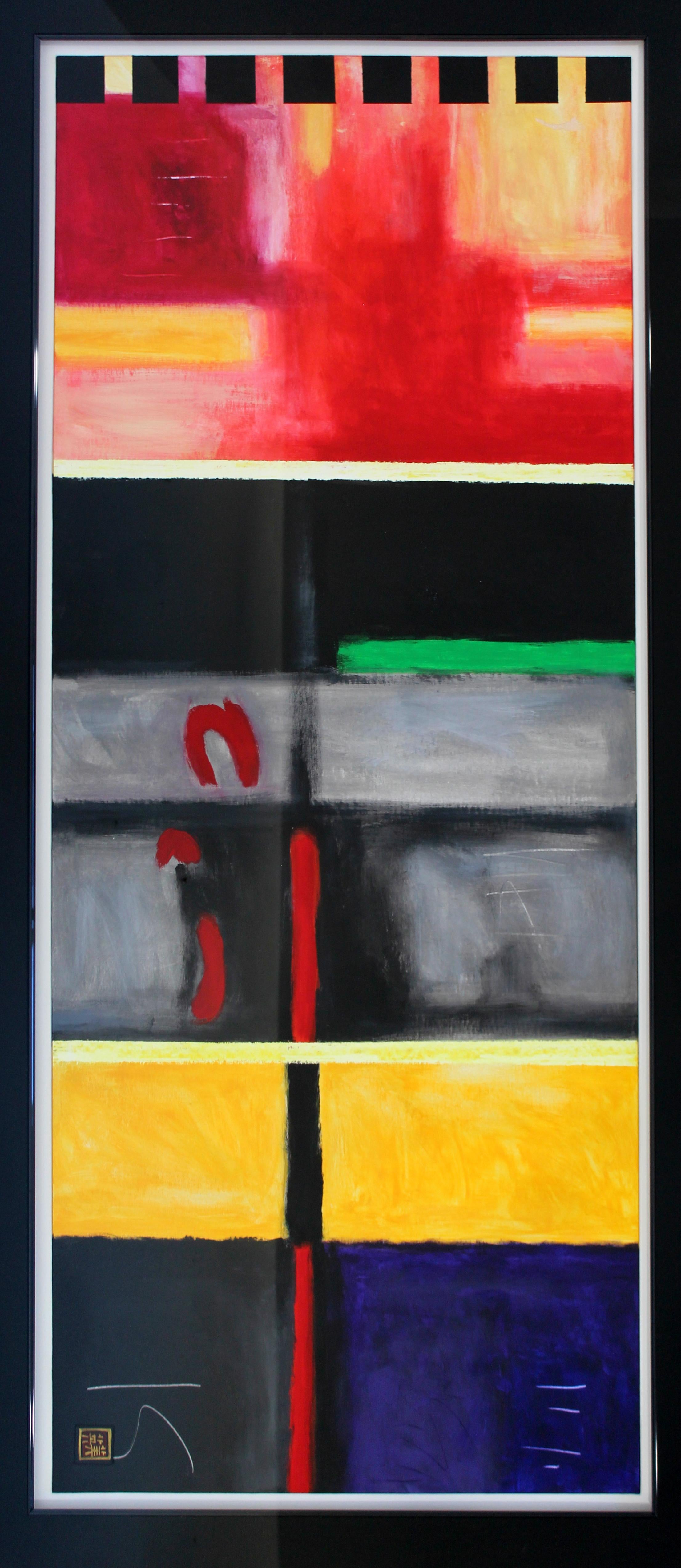 For your consideration is a long, framed, acrylic painting, signed by the artist. In excellent condition. The dimensions of the frame are 31