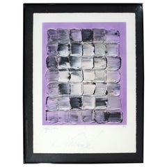 Contemporary Modern Framed Acrylic Painting Signed John Landsiedel 1985 Purple