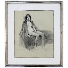 Contemporary Modern Framed Charcoal Drawing Signed Burt Silverman 1982 Nude