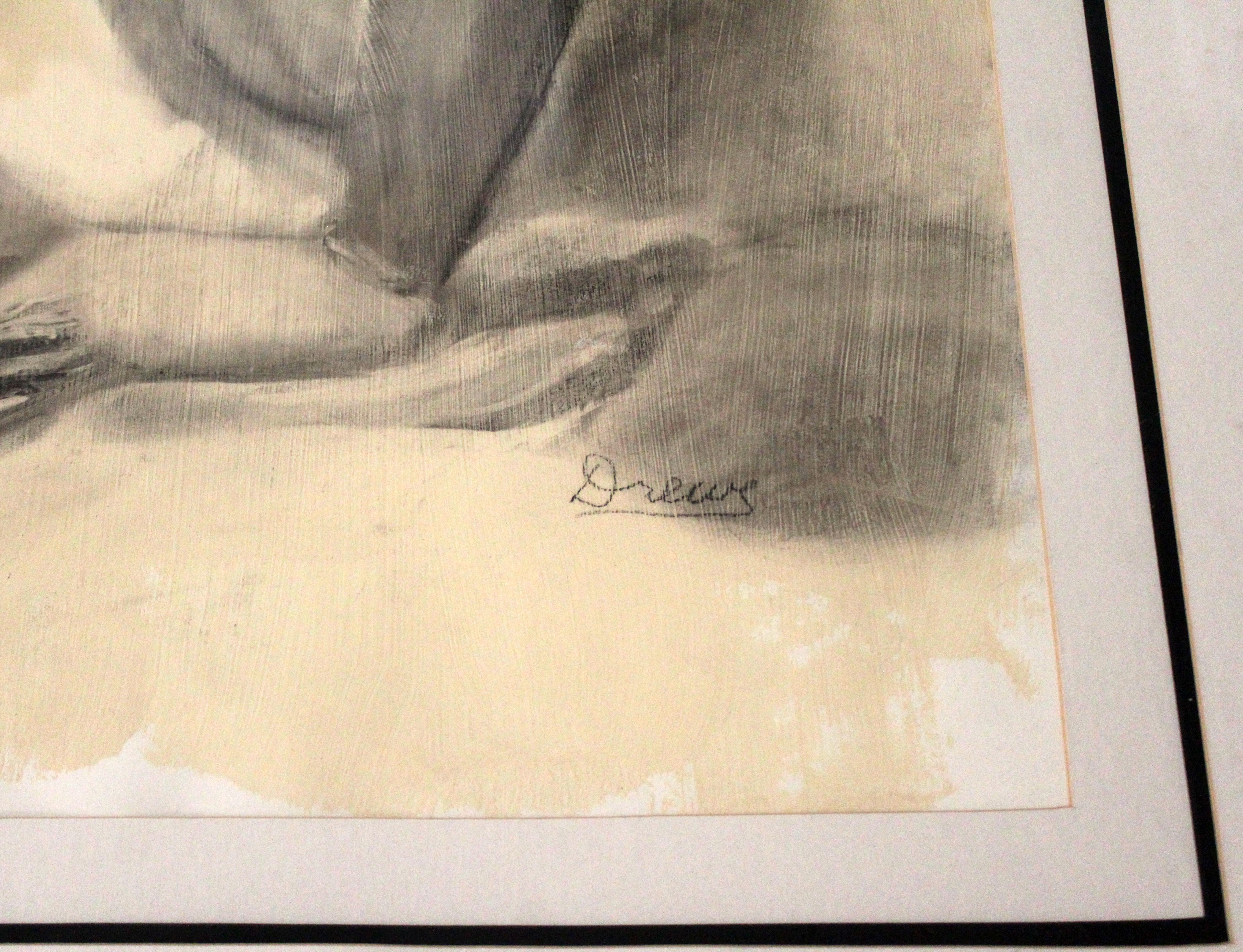 Drawing moderne contemporain encadré d'un charbon de bois, signé Drewe, représentant une figure nue en vente 1