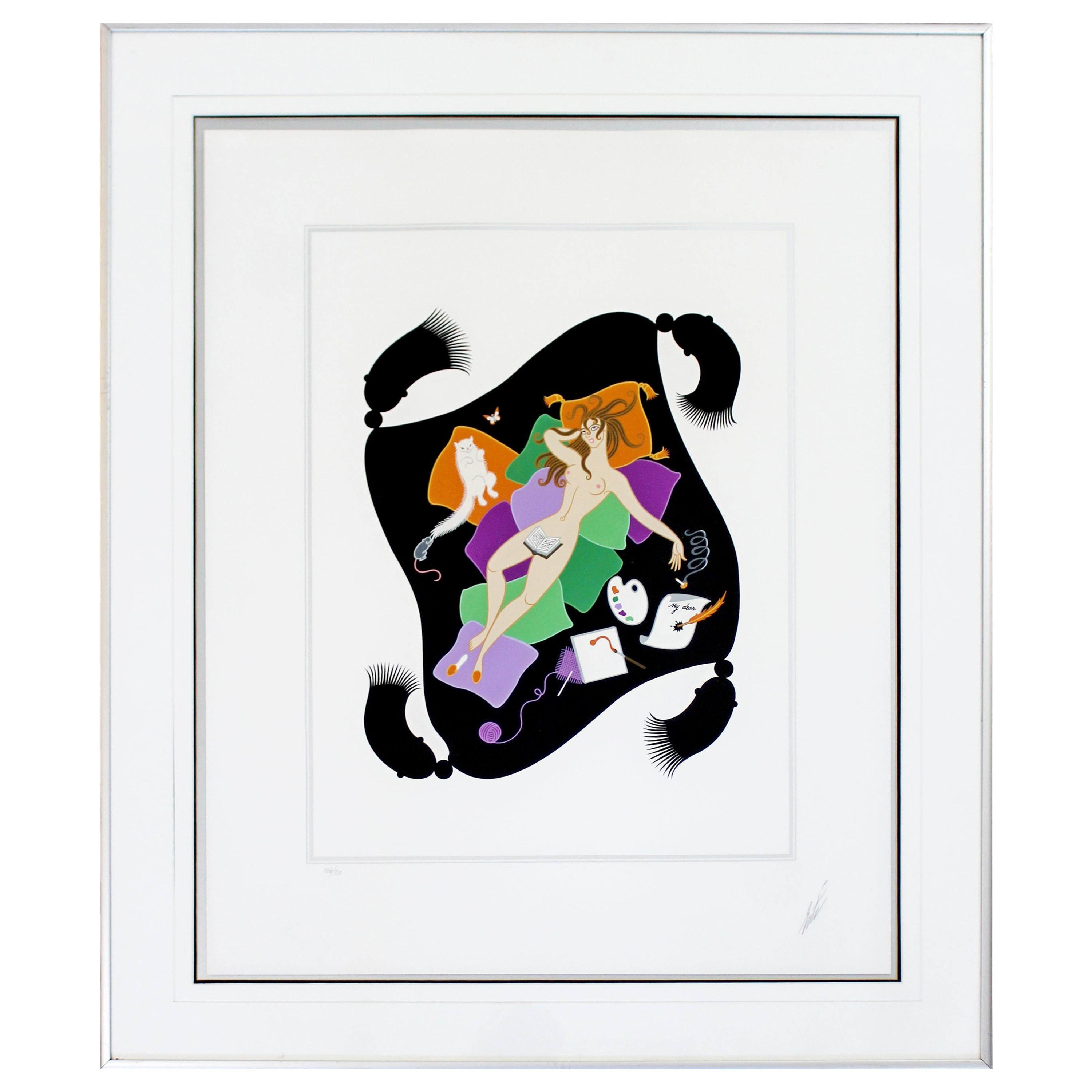 Contemporary Modern Framed Erte 7 Deadly Sins Gluttony Signed Serigraph Nude