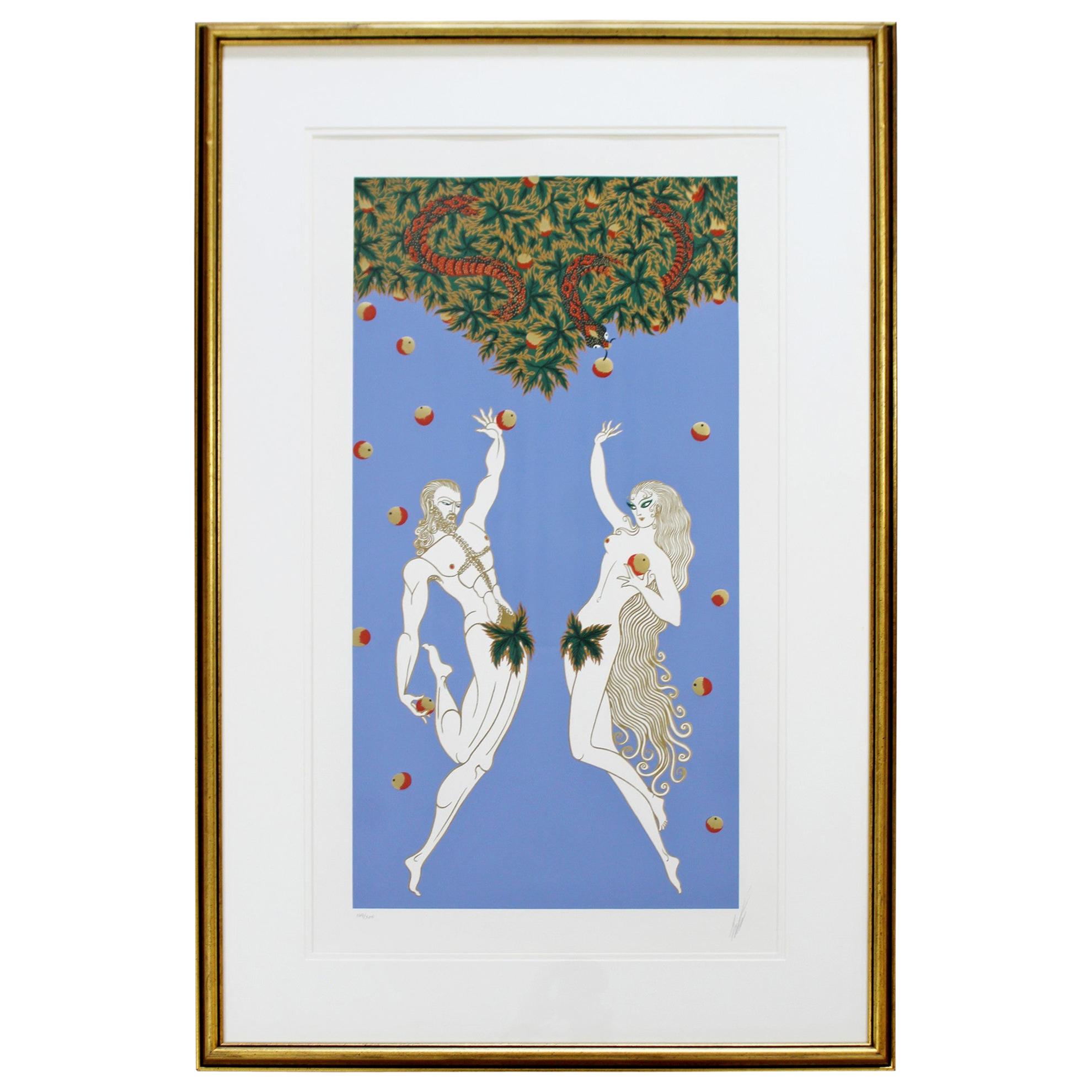 Contemporary Modern Framed Erte Adam & Eve Serigraph Signed & Numbered 169/300