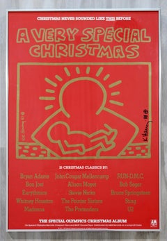 Contemporary Modern Framed Offset Lithograph Signed Keith Haring Red, 1988