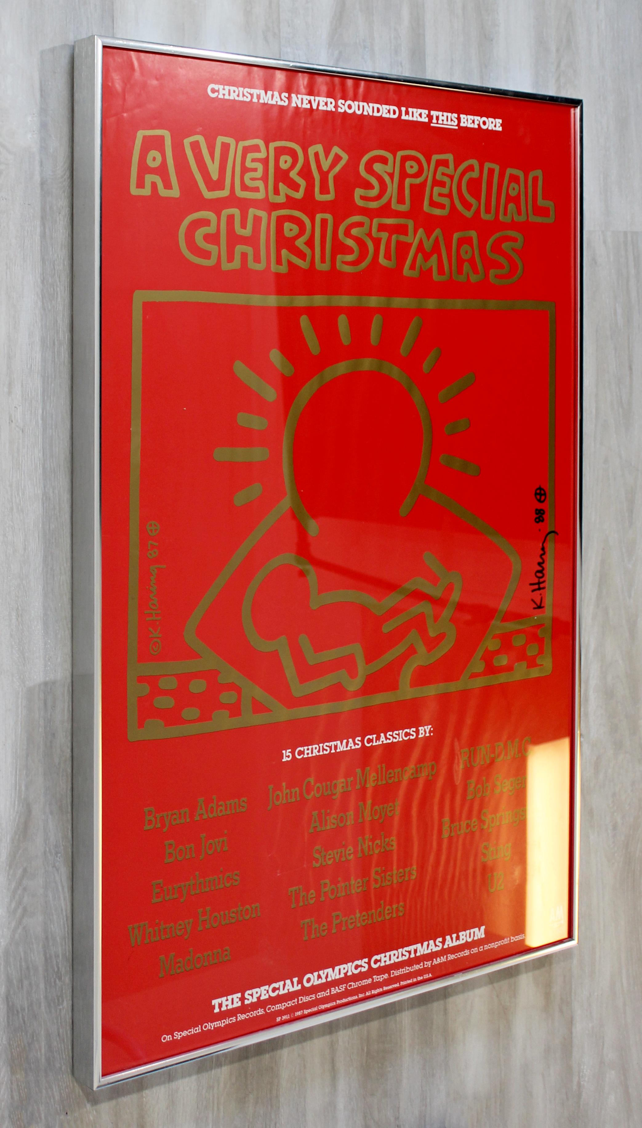 American Contemporary Modern Framed Offset Lithograph Signed Keith Haring Red, 1988