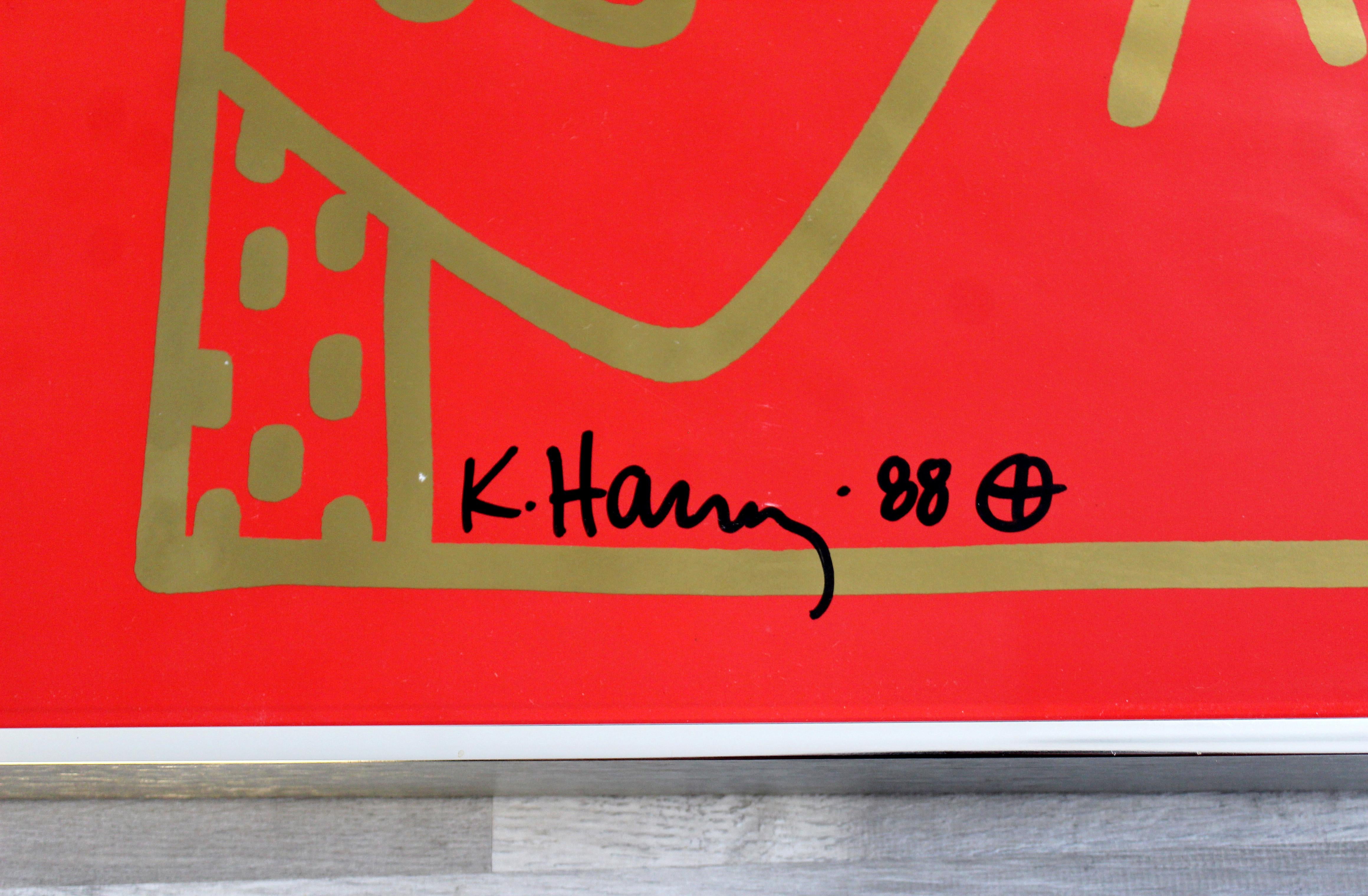 Late 20th Century Contemporary Modern Framed Offset Lithograph Signed Keith Haring Red, 1988