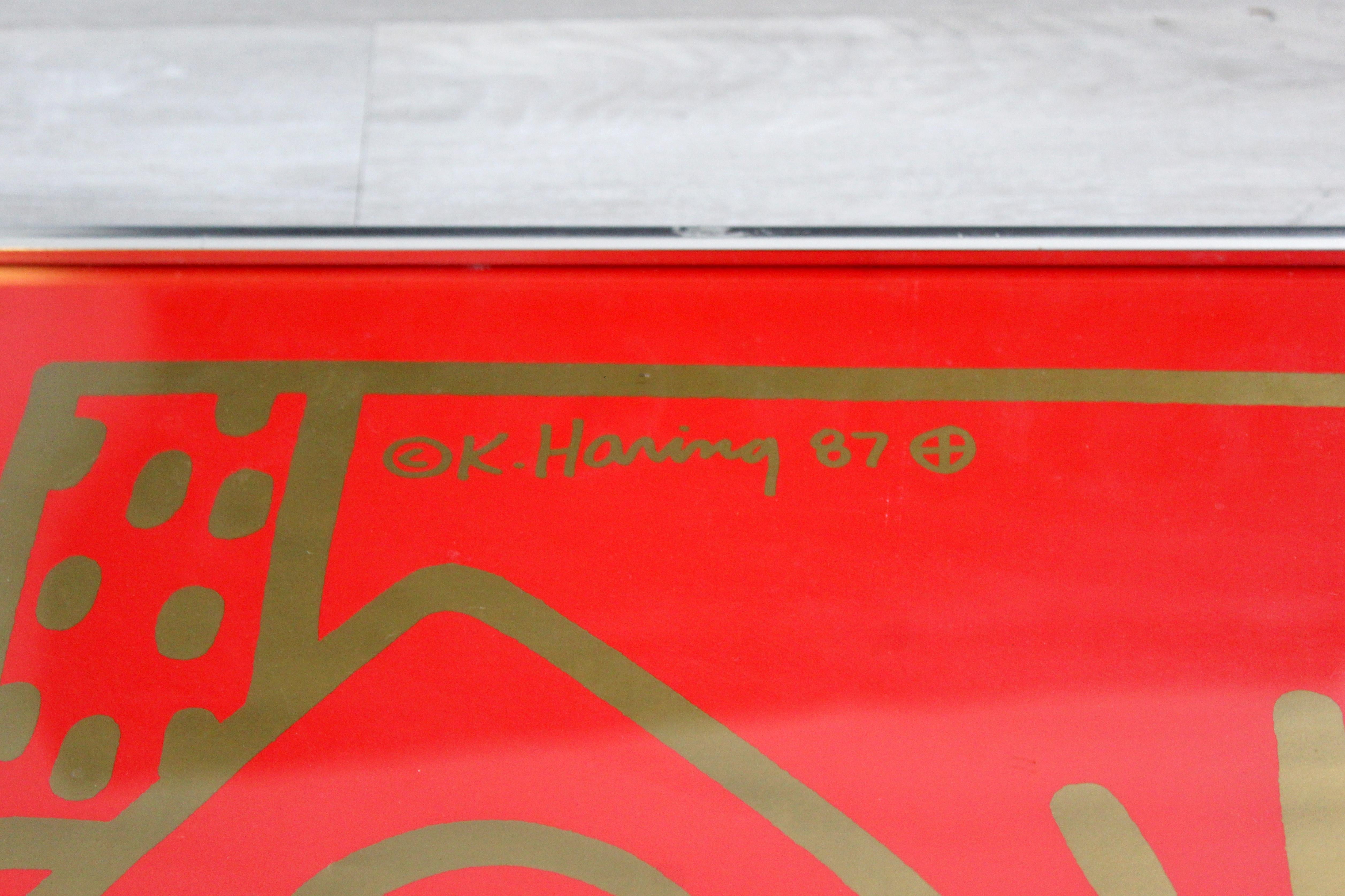 Paper Contemporary Modern Framed Offset Lithograph Signed Keith Haring Red, 1988