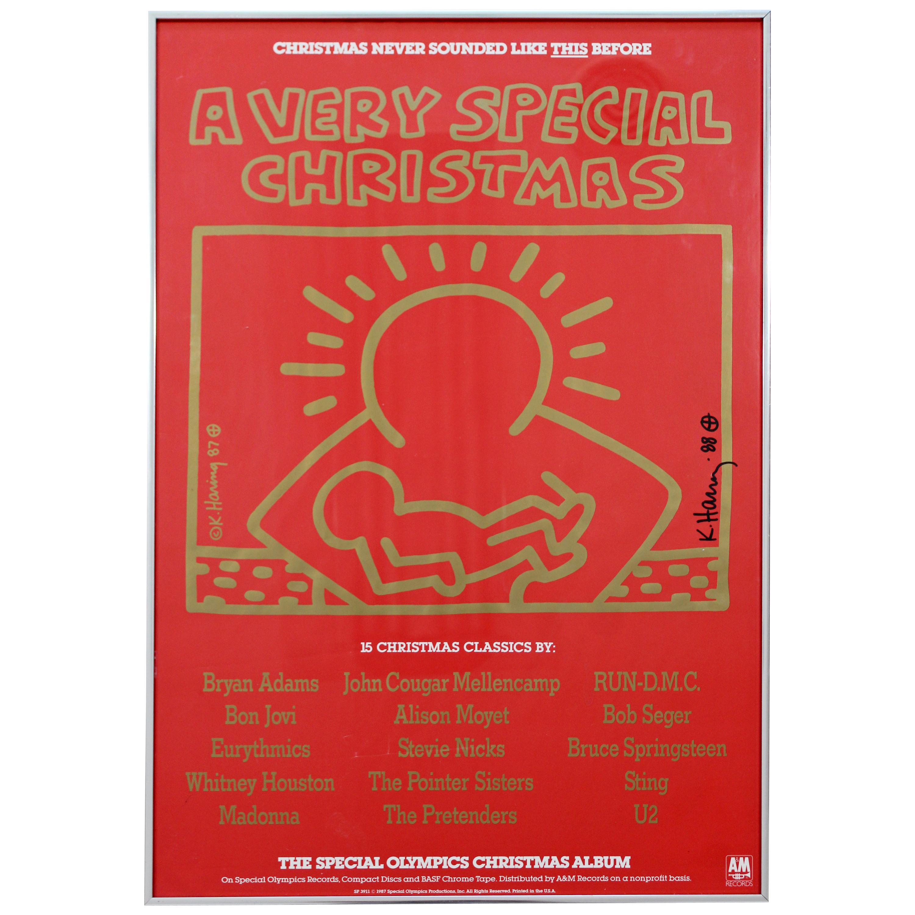 Contemporary Modern Framed Offset Lithograph Signed Keith Haring Red, 1988