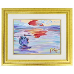Contemporary Modern Framed Peter Max American Sunset Signed Acrylic Painting