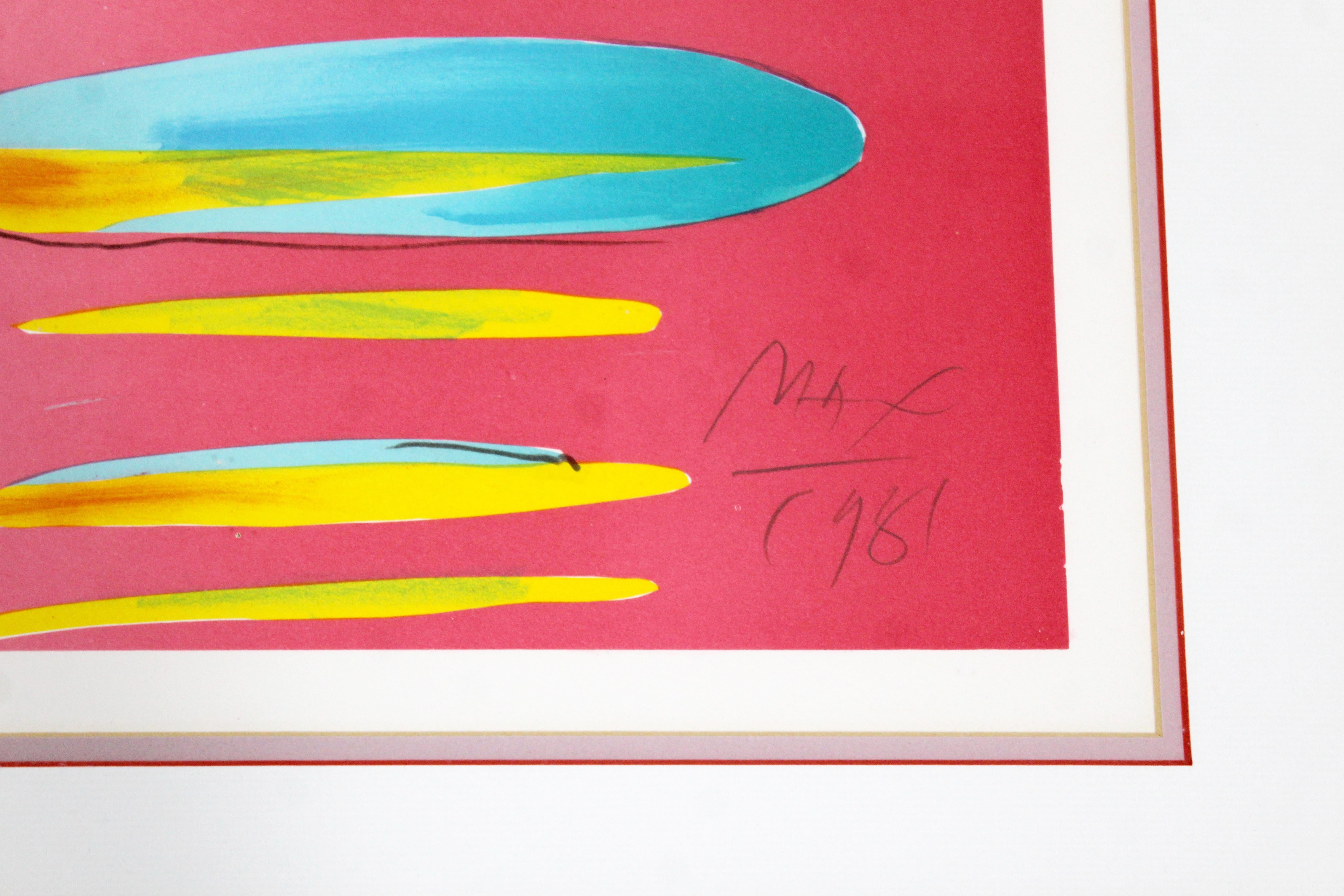Paper Contemporary Modern Framed Peter Max Lithograph Signed 72/165 Clown, 1981