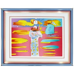 Contemporary Modern Framed Peter Max Lithograph Signed 72/165 Clown, 1981