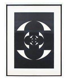 Contemporary Modern Framed Pop Op Art Black & White Abstract Gouache Signed
