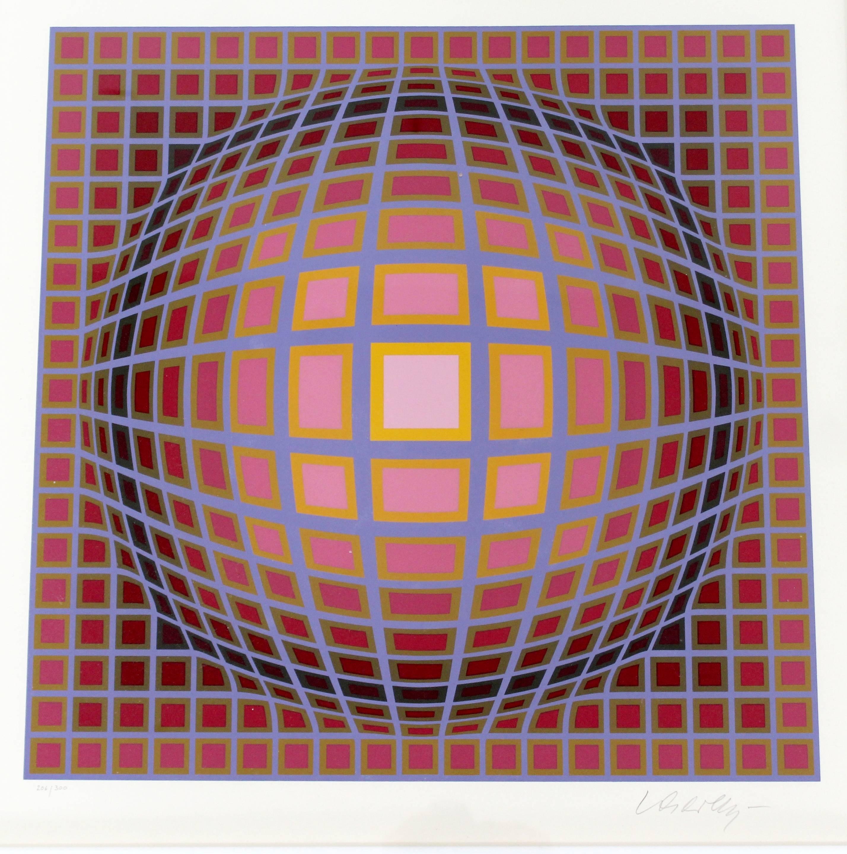 Contemporary Modern Framed Pop Op Art Litho Vasarely Titan C Numbered 206/300 In Good Condition In Keego Harbor, MI