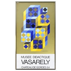 Contemporary Modern Framed Poster Musee Didactique Signed Vasarely Blue, 1980s