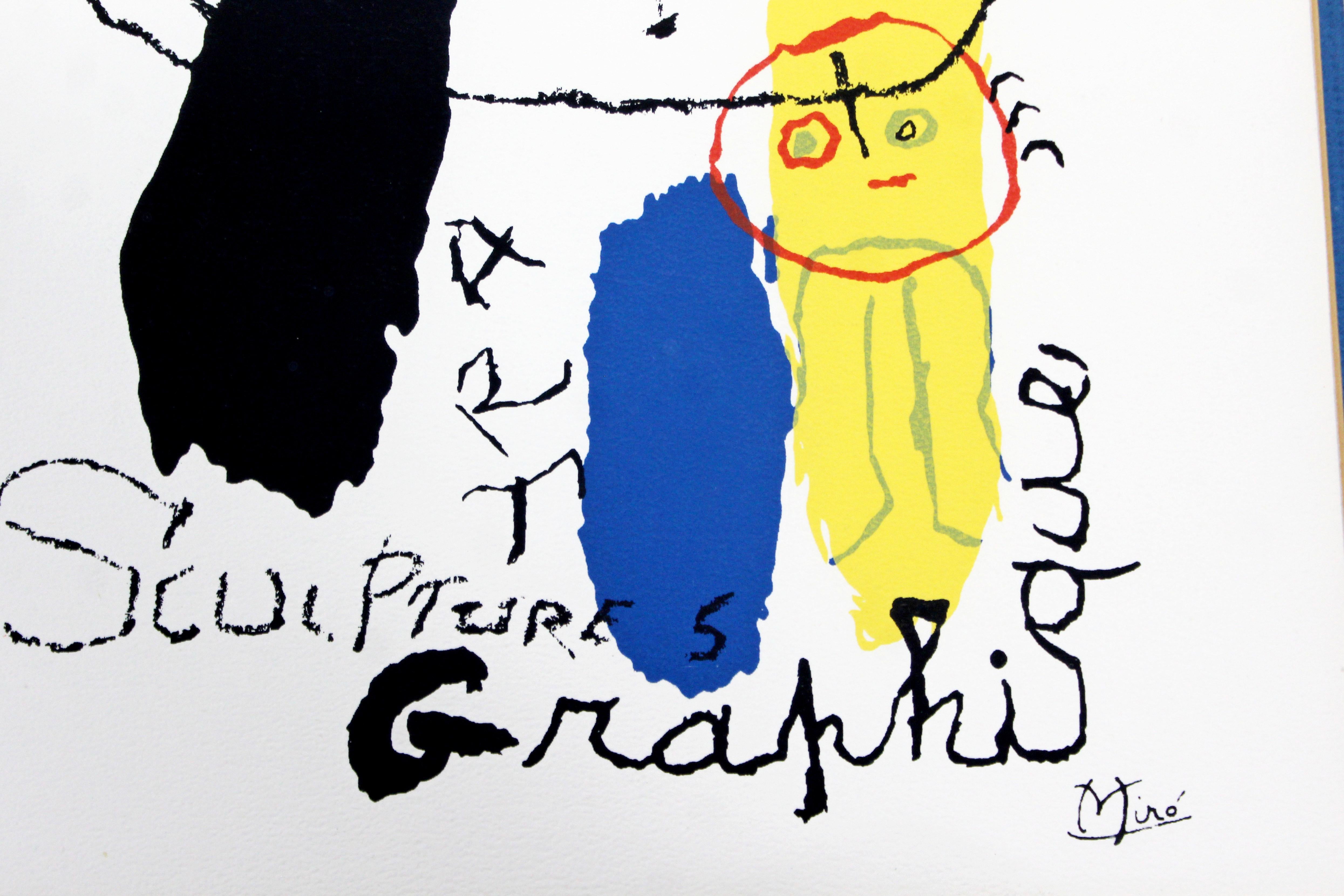 Contemporary Modern Framed Poster Print Joan Miro Galerie Maeght Graphique 1980s In Good Condition In Keego Harbor, MI
