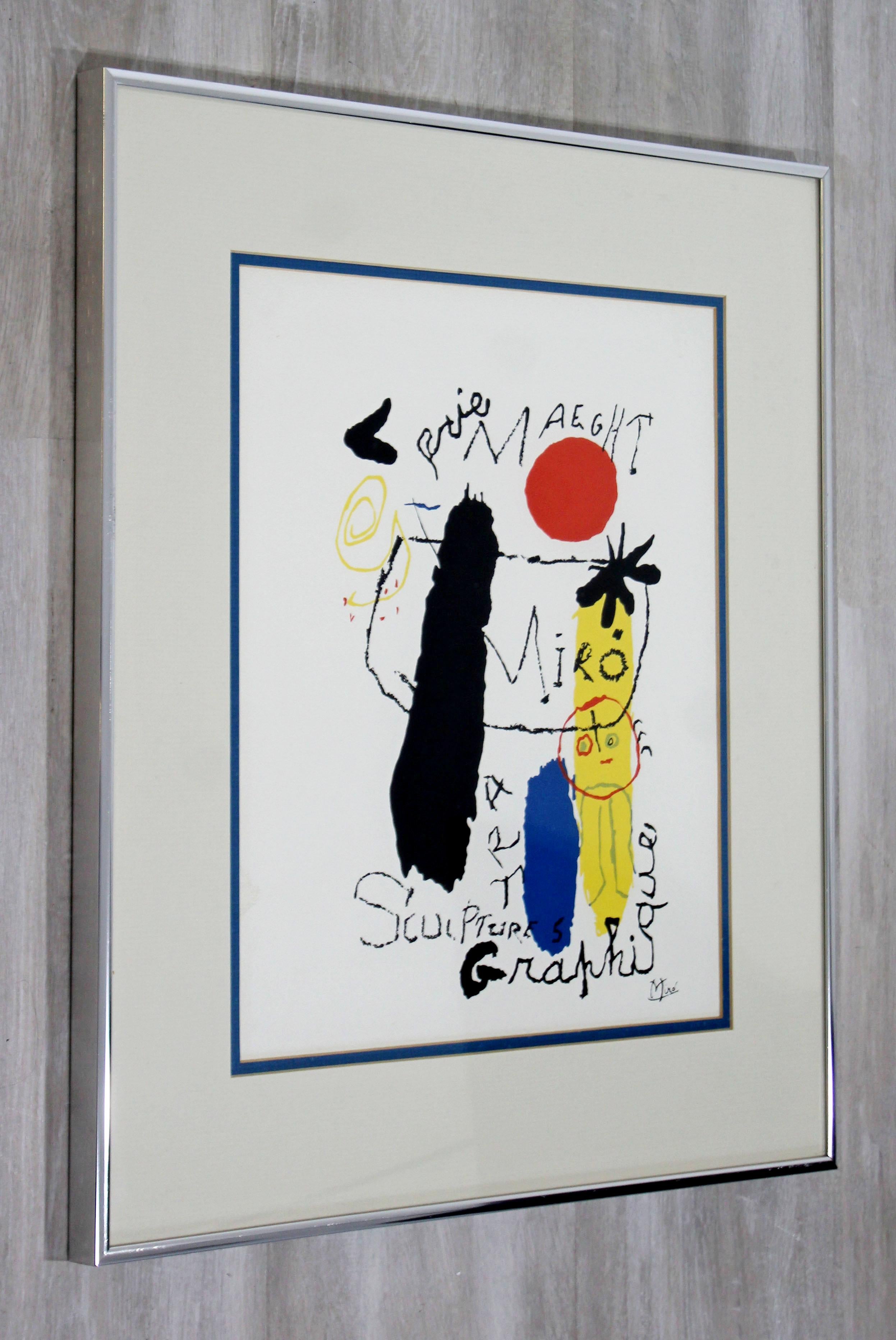 Late 20th Century Contemporary Modern Framed Poster Print Joan Miro Galerie Maeght Graphique 1980s