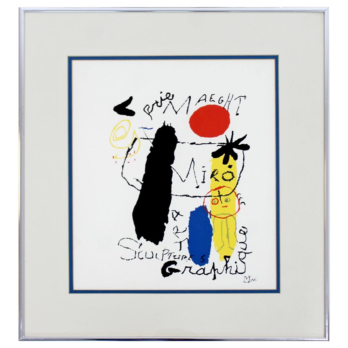 Contemporary Modern Framed Poster Print Joan Miro Galerie Maeght Graphique 1980s