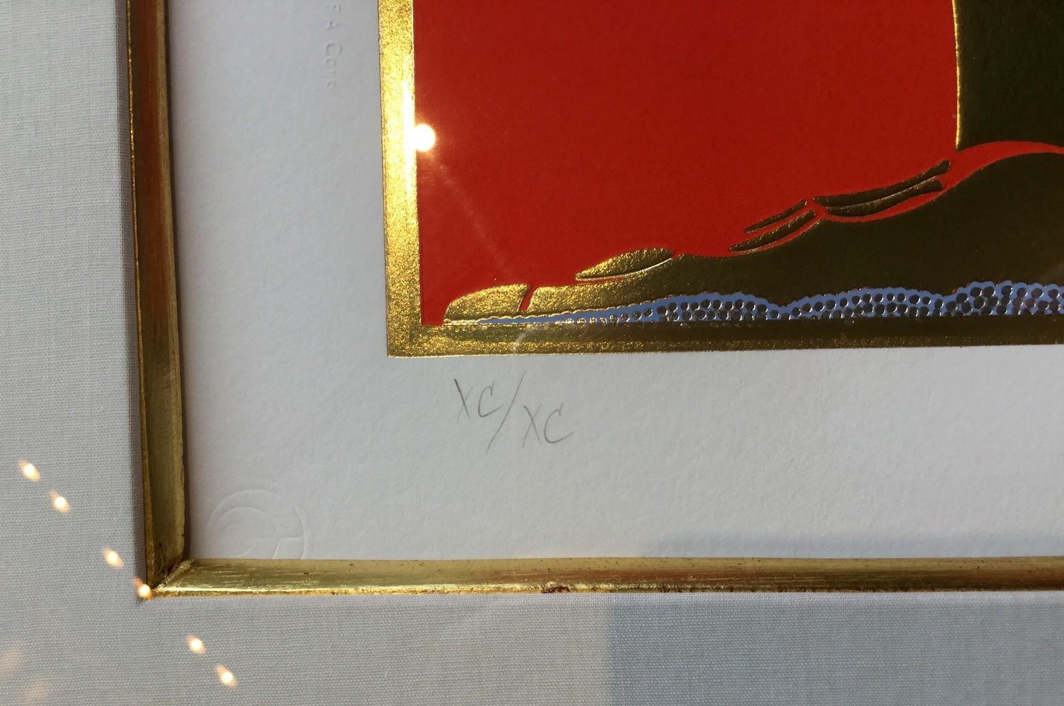 Modern Framed Serigraph Samson & Delilah Signed Erte 1980s w Gold Leaf Embossed In Good Condition In Keego Harbor, MI