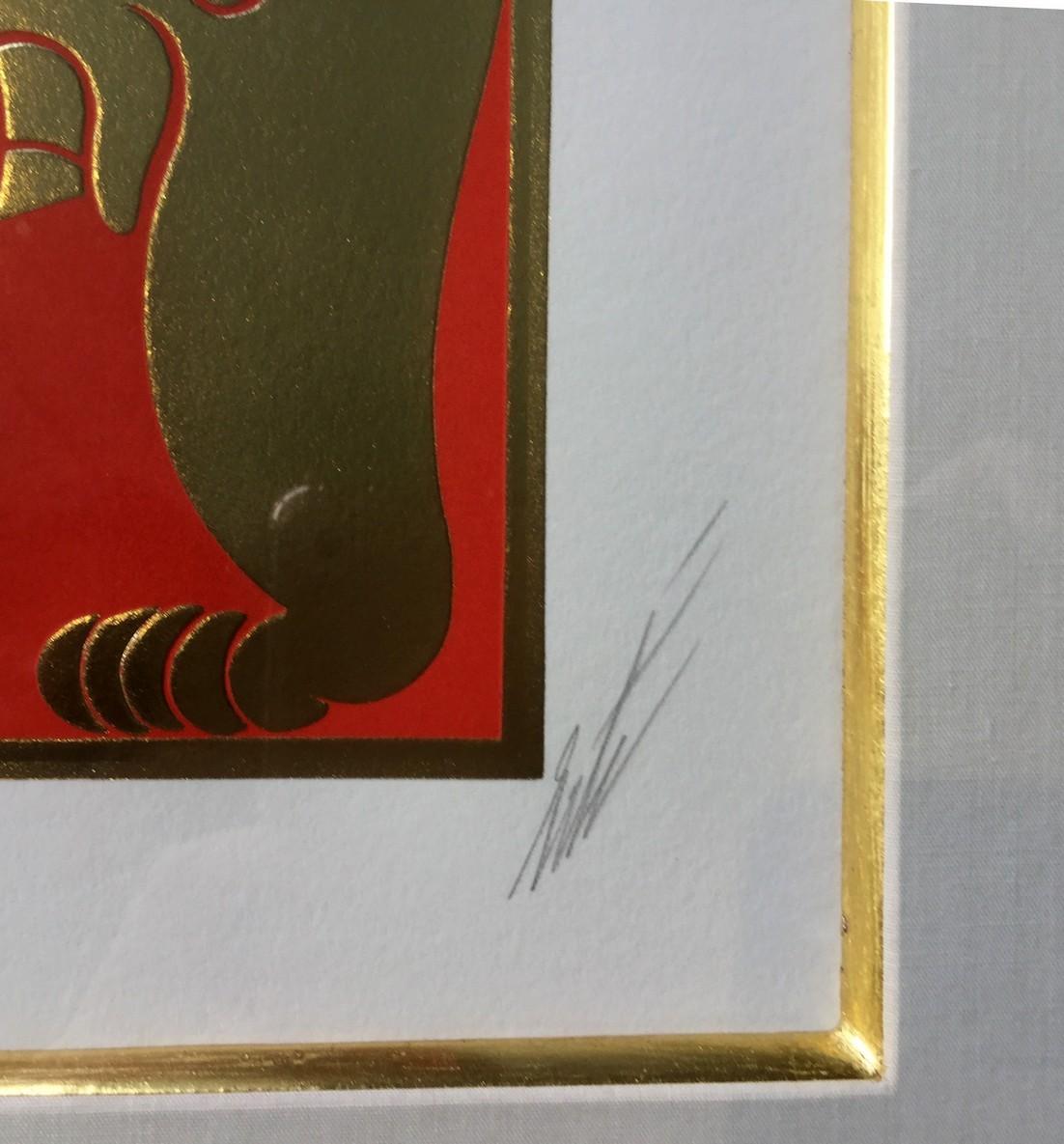 Late 20th Century Modern Framed Serigraph Samson & Delilah Signed Erte 1980s w Gold Leaf Embossed