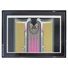 Contemporary Modern Framed Serigraph Twin Sisters Signed Erte 1980s 80/350 Pink