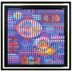 Vintage Contemporary Modern Framed Signed Mixed-Media by Farhi Farhigraph Space Dynamics