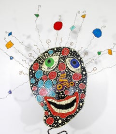 Contemporary Modern Freestanding Kinetic Face Floor Sculpture Signed Maskel