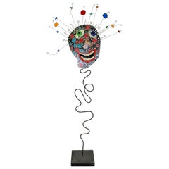 Contemporary Modern Freestanding Kinetic Face Floor Sculpture Signed Maskel