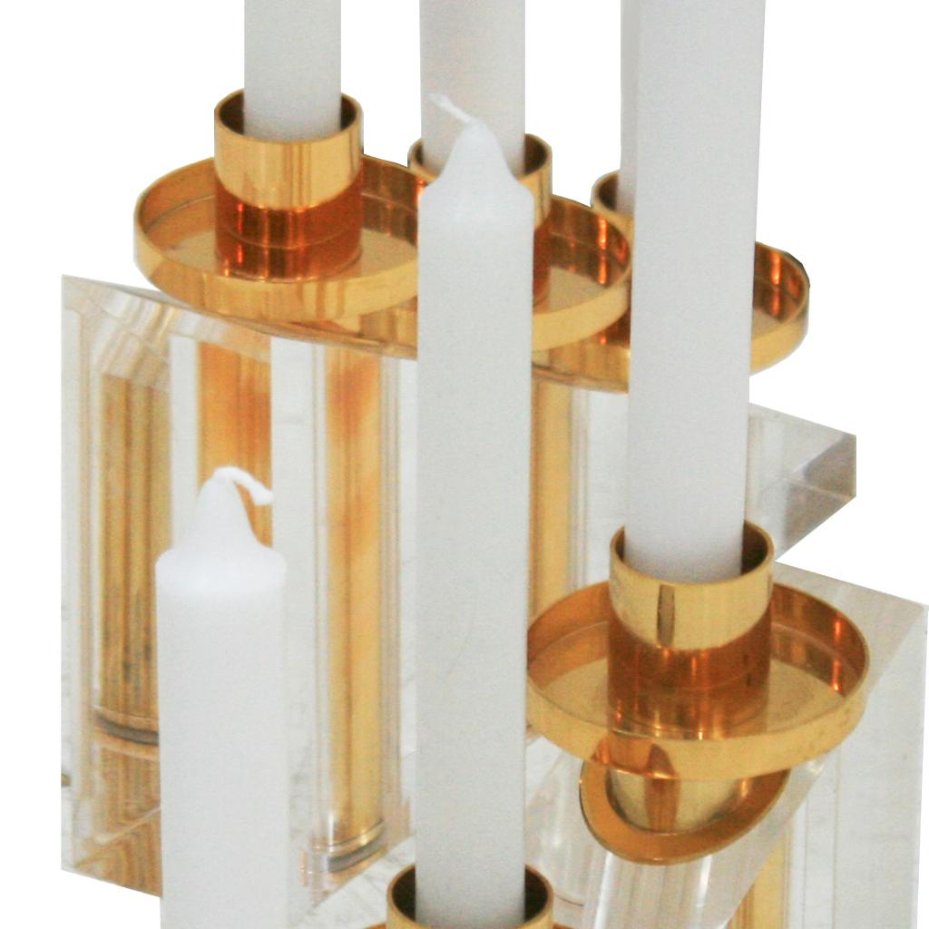 Contemporary Modern French Brass and Methacrylate Pair of Candelabra For Sale 2