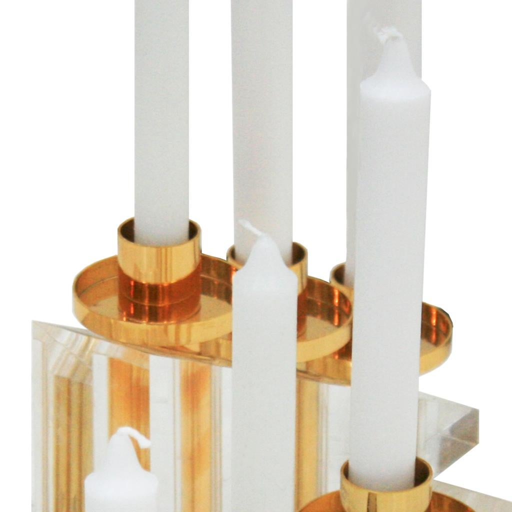 Contemporary Modern French Brass and Methacrylate Pair of Candelabra For Sale 3