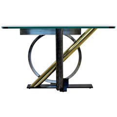 Contemporary Modern Geometric Mixed Metals Glass Console Table Kaizo Oto DIA