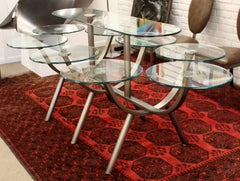 Contemporary Modern Glass & Steel Banquet Dining Table DIA 1980s Circle of Life