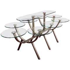 Contemporary Modern Glass & Steel Banquet Dining Table DIA 1980s Circle of Life