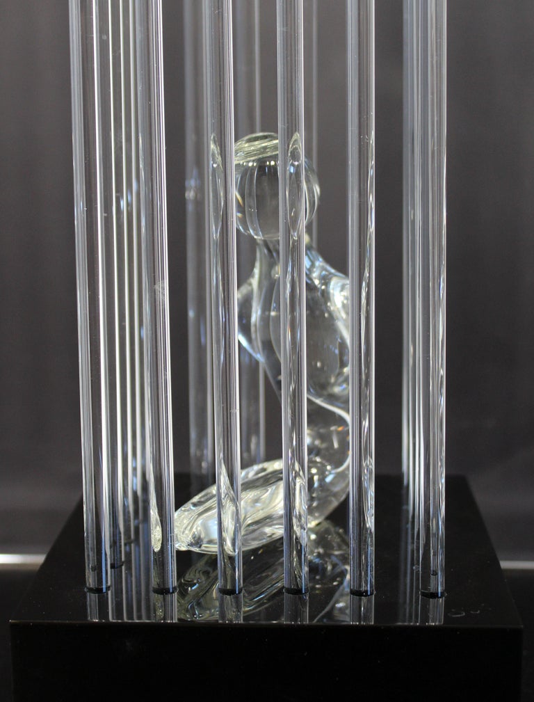 Contemporary Modern Glass Table Sculpture of Caged Woman Signed by