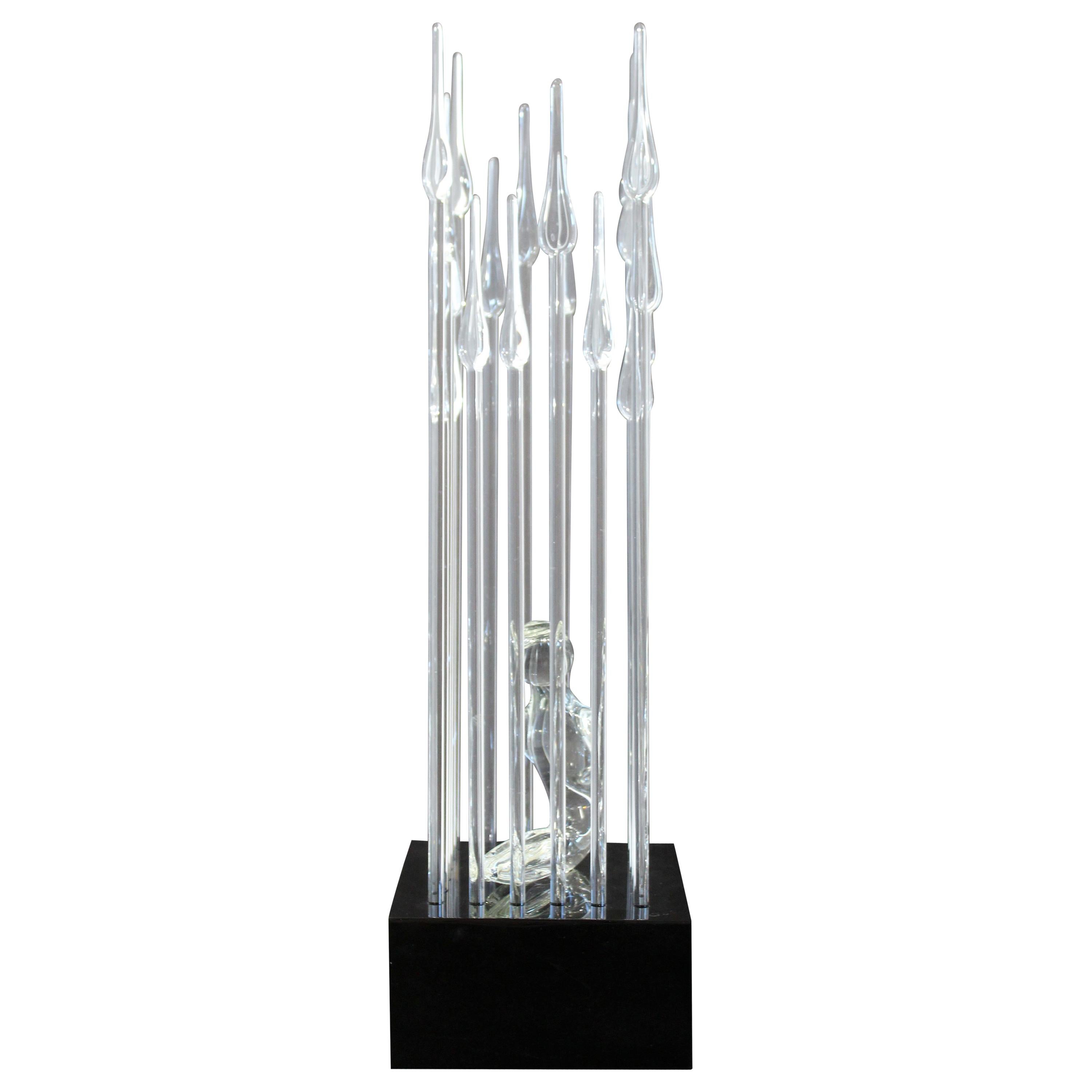 Contemporary Modern Glass Table Sculpture of Caged Woman Signed by