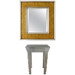 Contemporary Modern Gold Gilt Aluminum Wall Mirror and Console Foyer Table