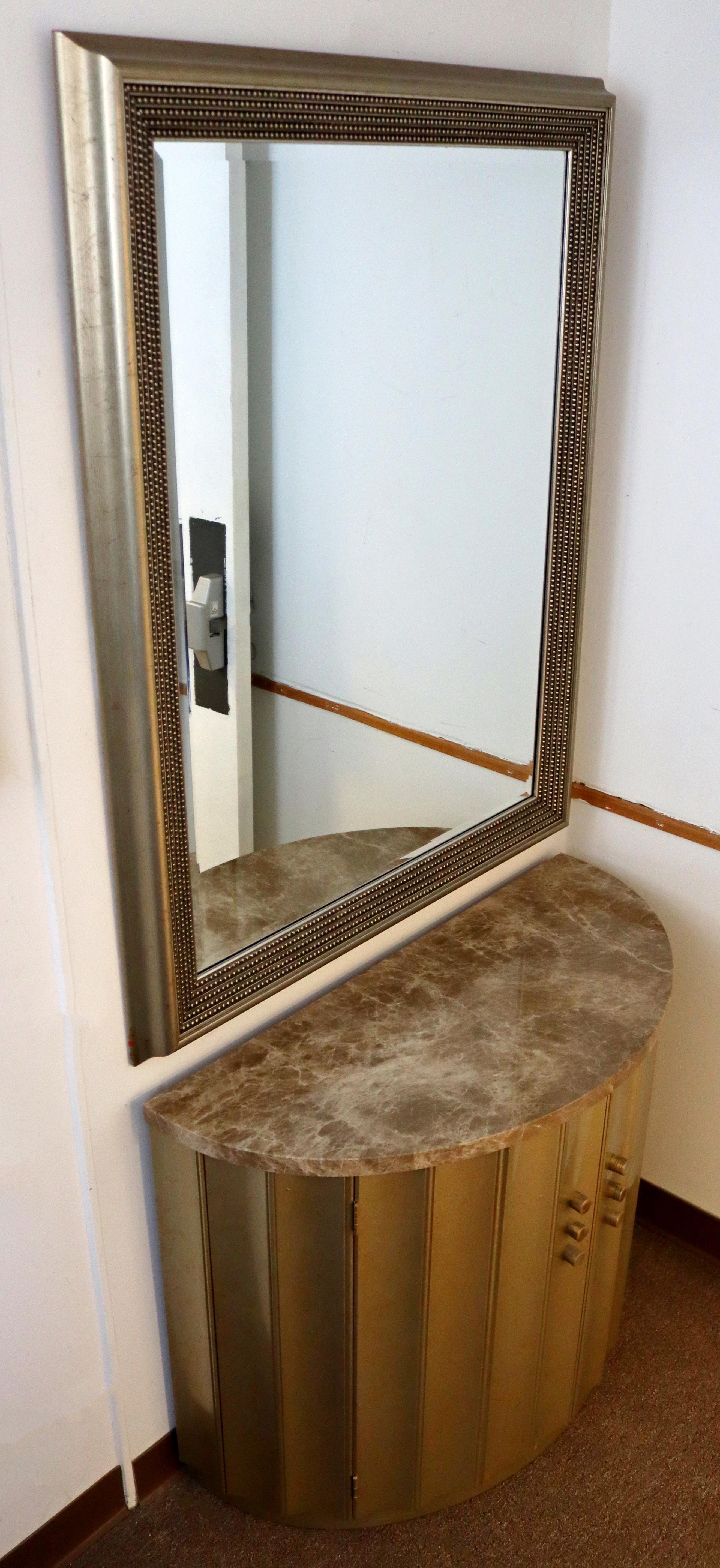 Contemporary Modern Gold Gilt Wall Mirror Demilume Console Foyer Table Cabinet In Good Condition In Keego Harbor, MI