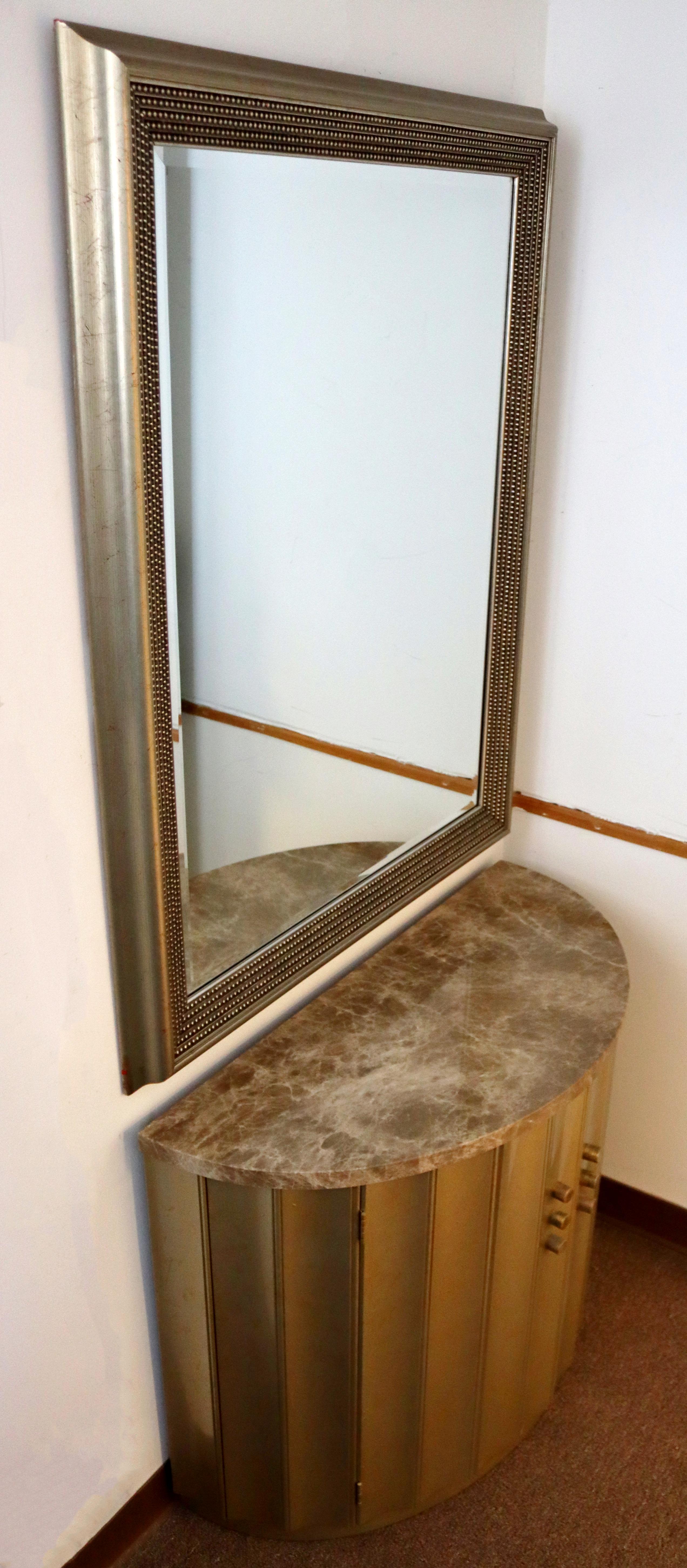 Late 20th Century Contemporary Modern Gold Gilt Wall Mirror Demilume Console Foyer Table Cabinet