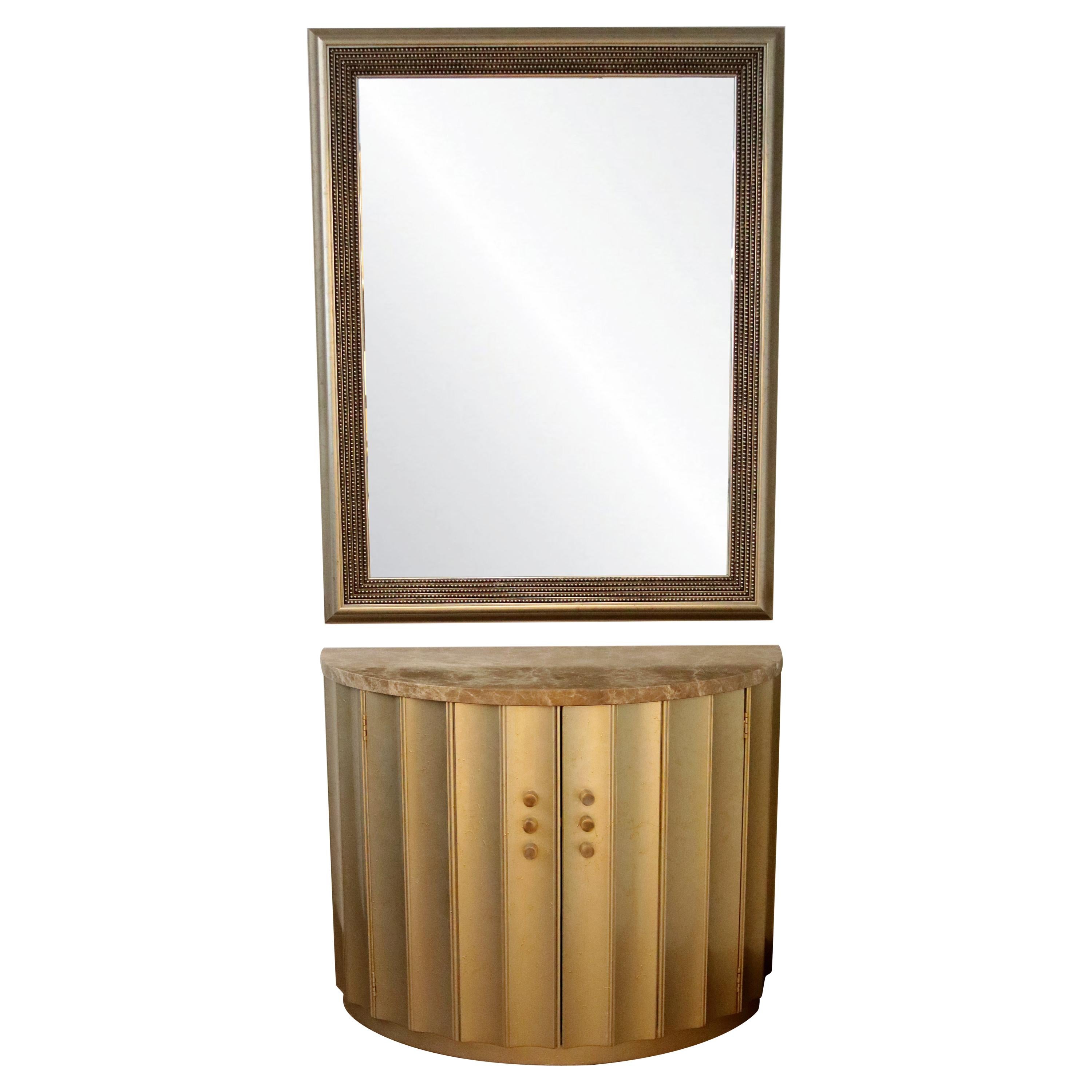 Contemporary Modern Gold Gilt Wall Mirror Demilume Console Foyer Table Cabinet