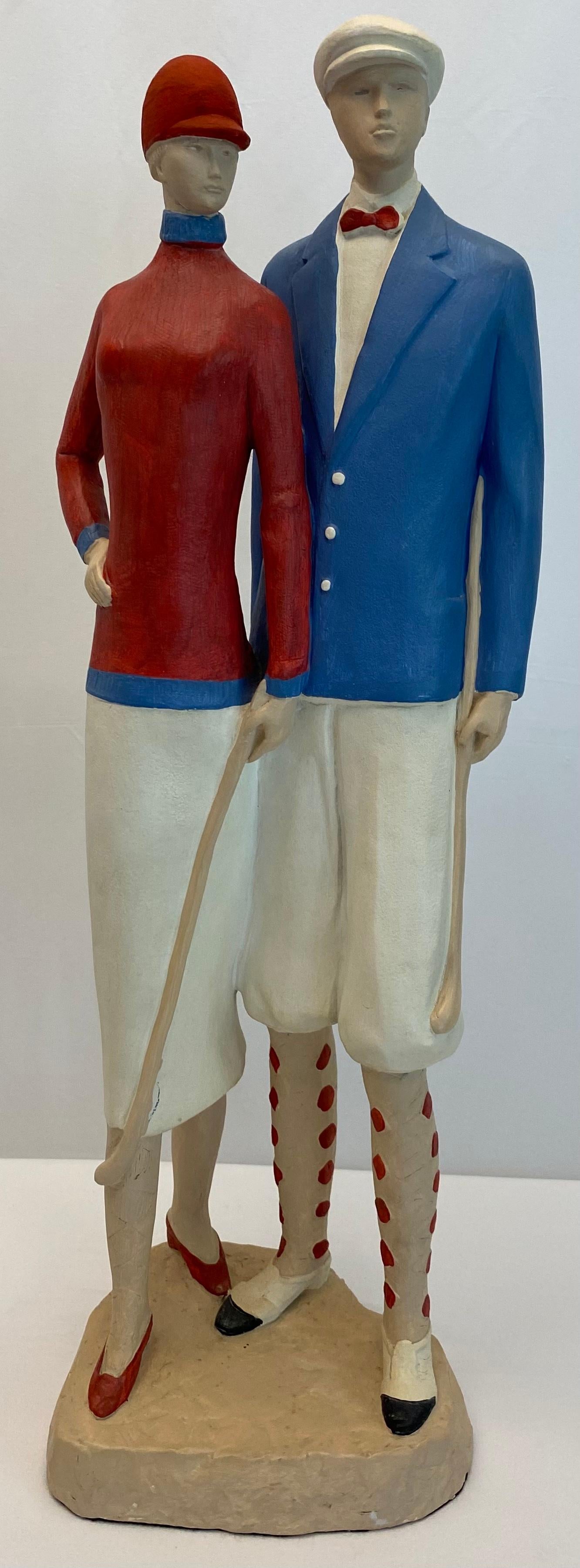 Art déco Sculpture contemporaine moderne de couple de golfeurs par Austin Productions datée de 1987 en vente