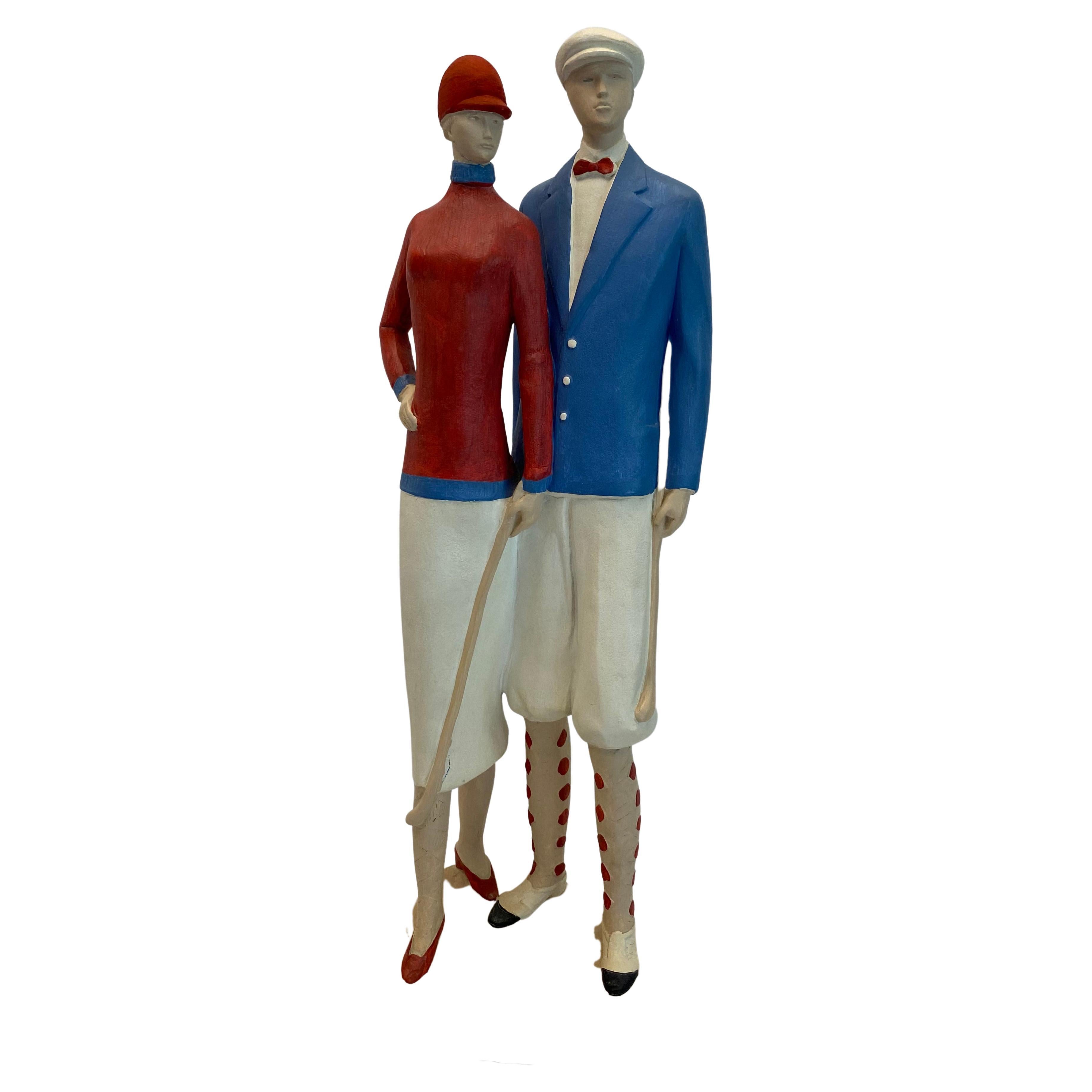 Contemporary Modern Golfing Couple Sculpture by Austin Productions Dated 1987 For Sale