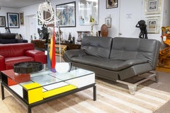 Contemporary Modern Gray Leather and Chrome Frame Adjustable Sleeper Sofa Futon