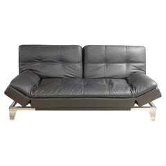 Contemporary Modern Gray Leather and Chrome Frame Adjustable Sleeper Sofa Futon Used Contemporary Modern Gray Leather and Chrome Frame Adjustable Sleeper Sofa Futon