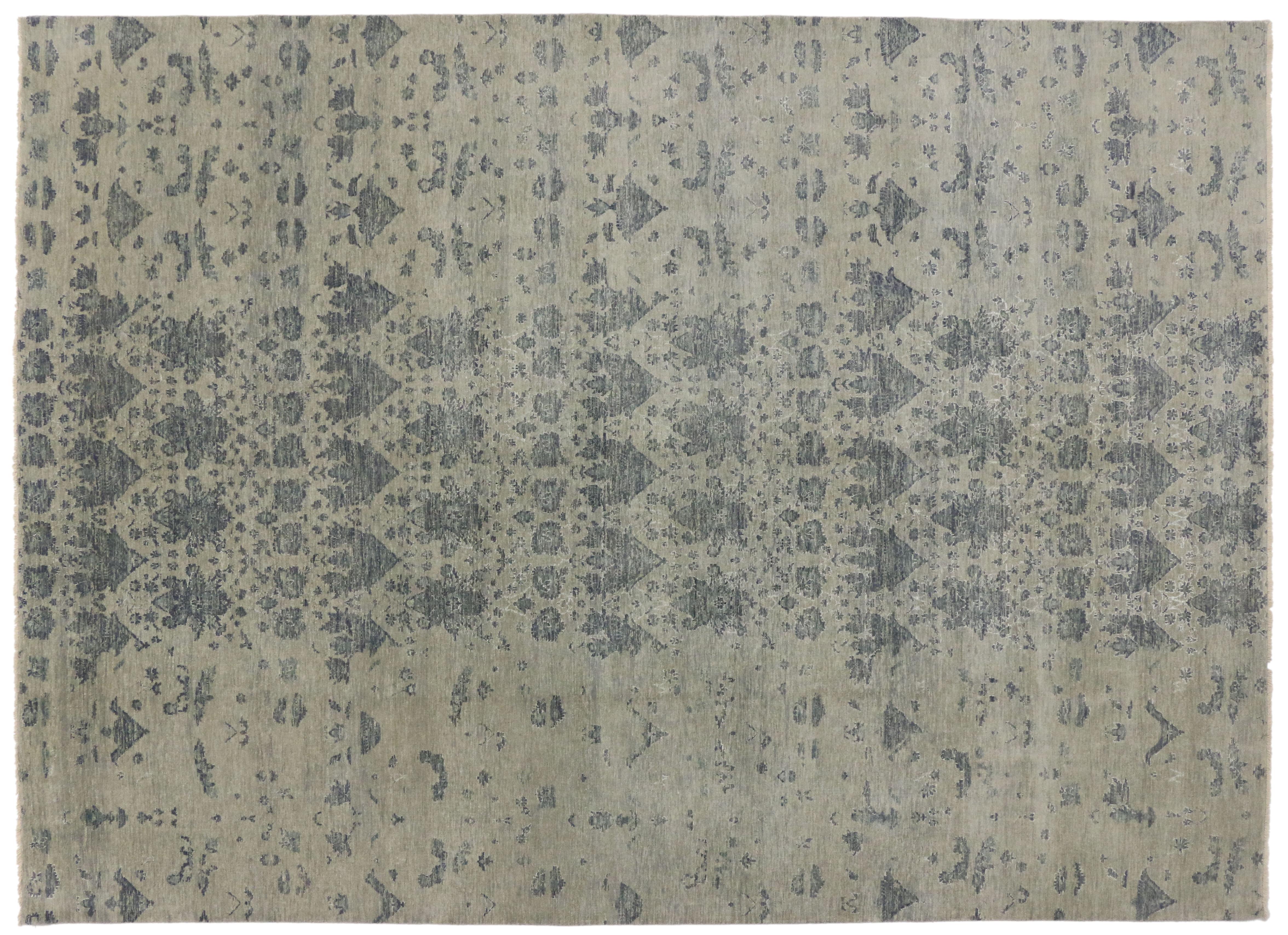 Hand-Knotted Contemporary Modern Gray Rug with Transitional Style