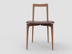 Contemporary Modern Grey Chair in Linea 625 Leather  & Wood by Collector Studio