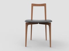 Contemporary Modern Grey Chair in Linea 645 Leather & Wood by Collector Studio