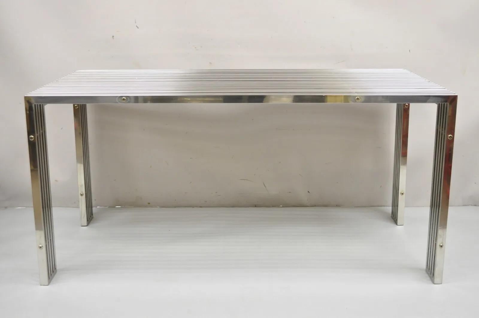 Contemporary Modern Gridiron Stainless Steel Metal Post-Modern Dining Table Desk For Sale 7