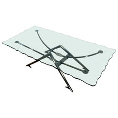 Contemporary Modern Gunmetal Chipped Edge Glass Coffee Table Memphis Style 1980s