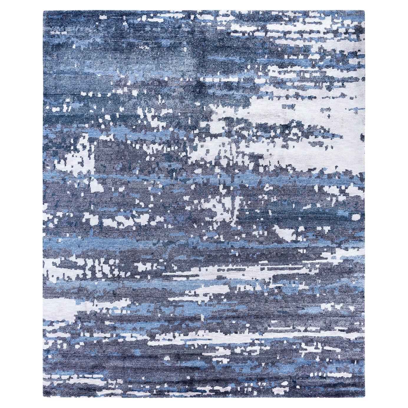 Tapis contemporain moderne en soie abstraite nouée à la main Noir 8' 1" x 10' 1"