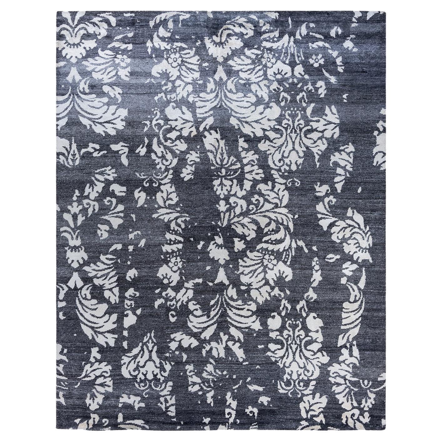Tappeto contemporaneo moderno annodato a mano in seta astratta, nero, 8' 2" x 10' 1". in vendita