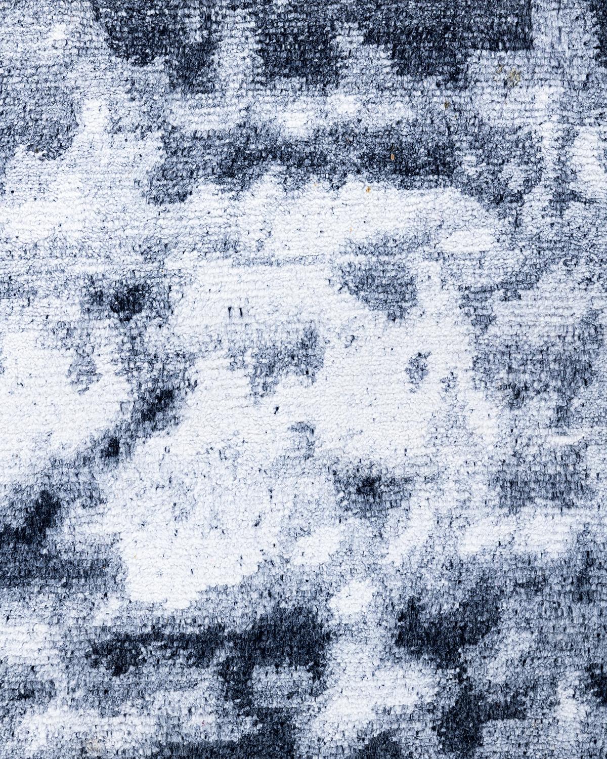 Indiano Tappeto moderno contemporaneo in seta astratta annodata a mano, nero, 8' 2