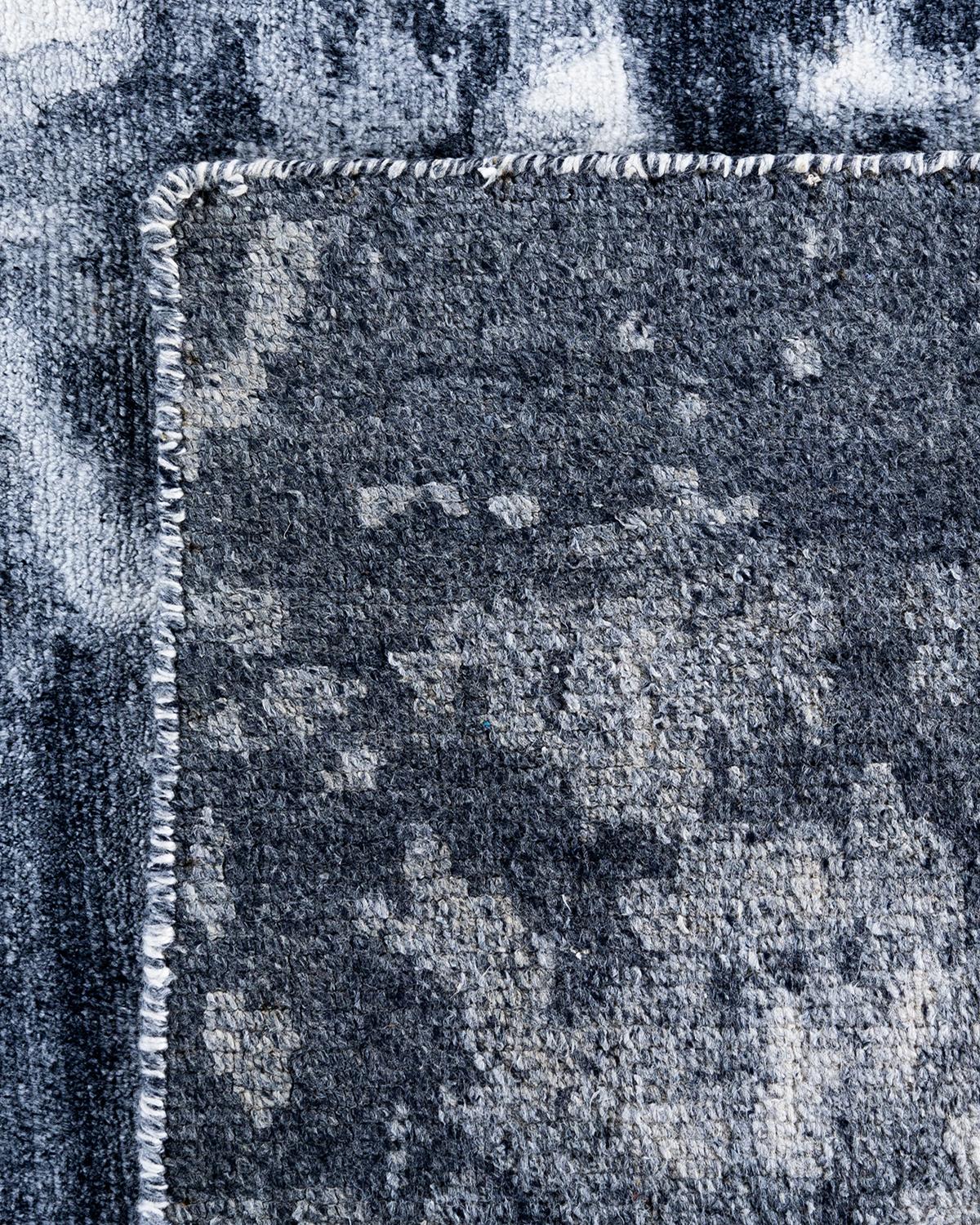 Tappeto moderno contemporaneo in seta astratta annodata a mano, nero, 8' 2